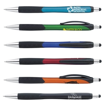 Metallic Pattern Grip Stylus Pen | Custom Plunger-Action Pen with Soft Touch Stylus