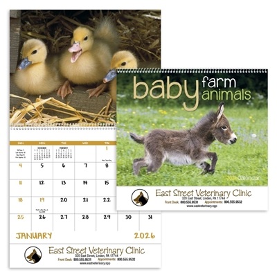 Custom Baby Farm Animals Spiral Calendar | 1 Color Imprint