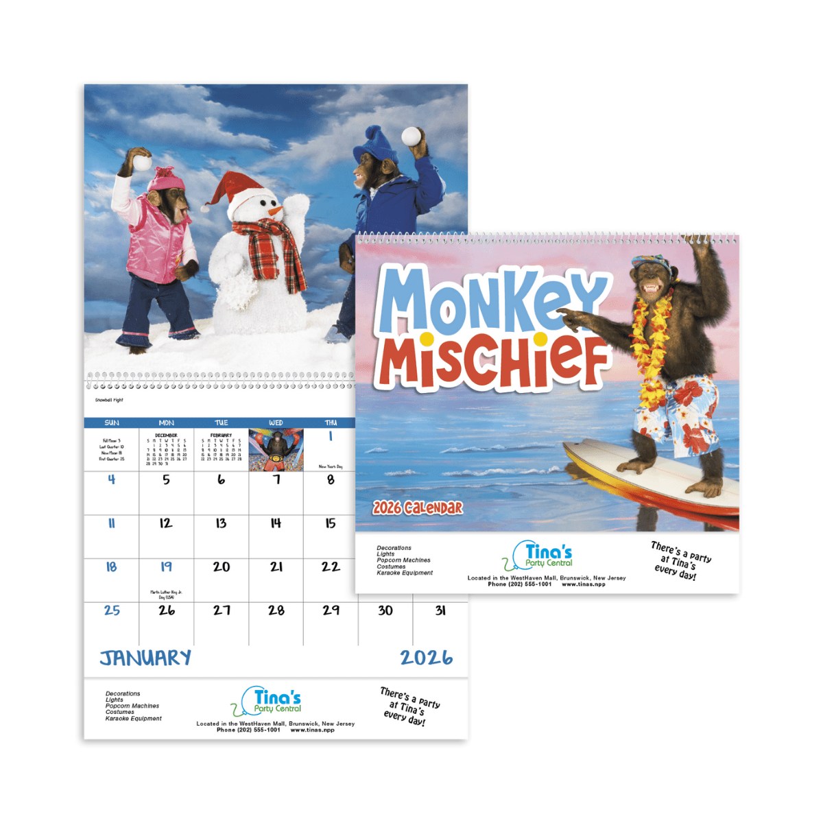 Monkey Mischief Spiral Calendar | Humorous 13-Month Custom Calendar