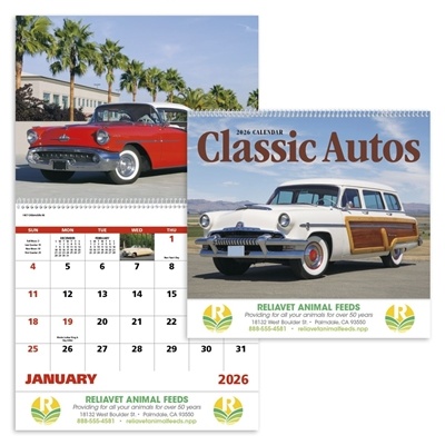 Classic Cars Custom Spiral Calendar | 1-Color Imprint Promo