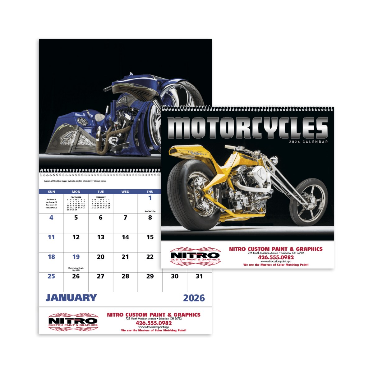 Motorcycles Spiral Calendar | Custom 13-Month Biker Calendar