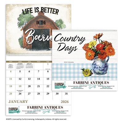 Country Days Spiral Calendar | Custom Vintage Promo Calendar | 1- Color Imprint