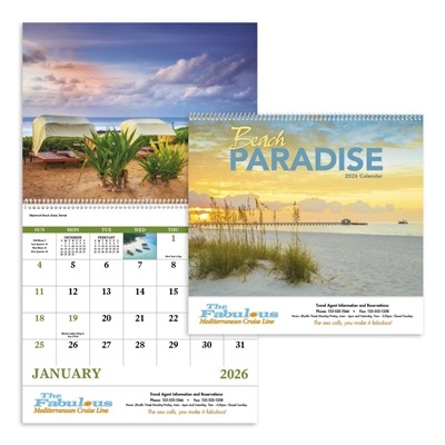Custom Beach Paradise Spiral Calendar | 1 Color Imprint
