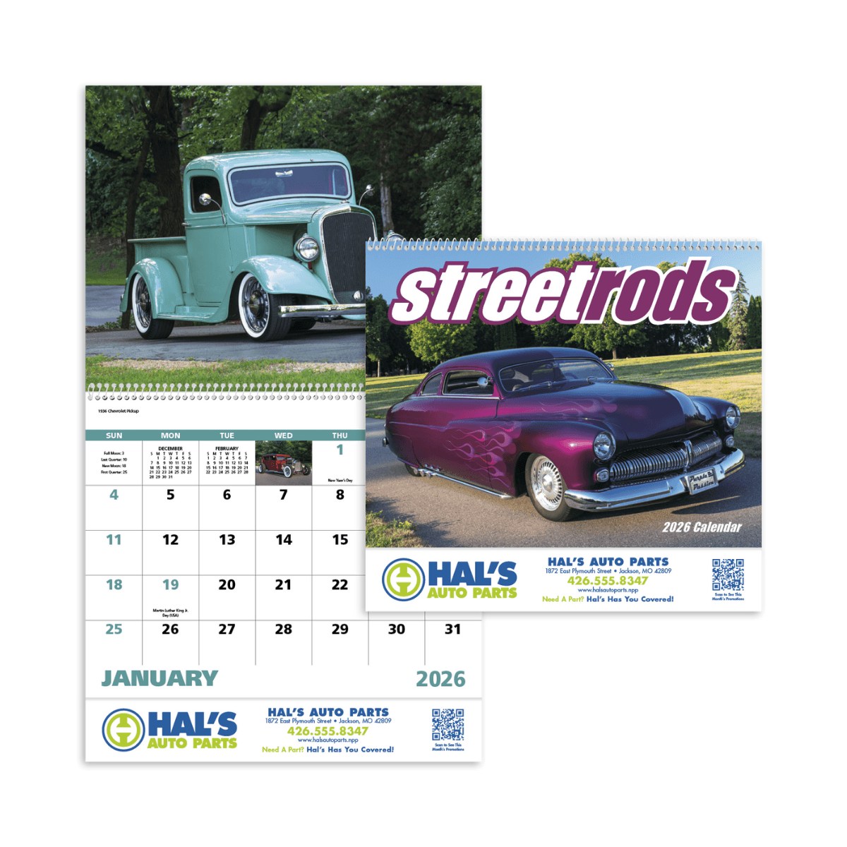 Good Value | Street Rods Spiral Calendar | 1 Color Imprint | Auto Promo Calendar