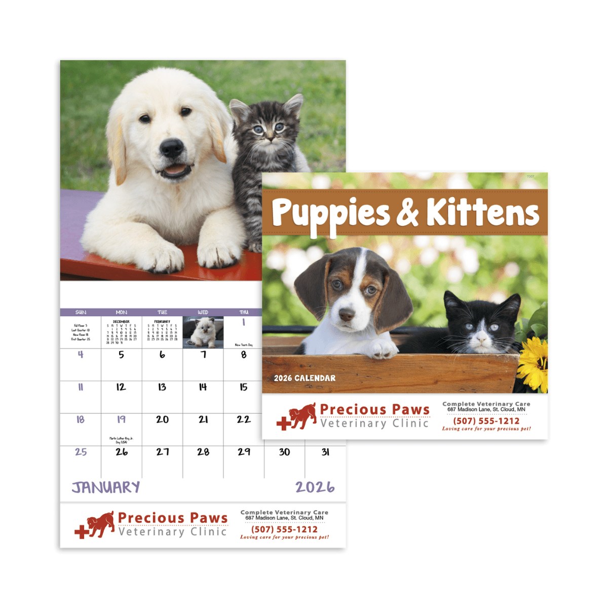 Puppies & Kittens Stapled Calendar | Custom Cute Pet Promo Calendar 2025