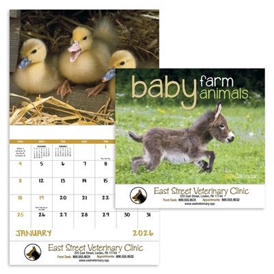 Custom Baby Farm Animals Stapled Calendar | 1 Color Imprint