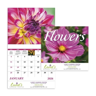 Flowers Stapled Calendar | FSC Certified Promotional Calendars | 1- Color Imprint