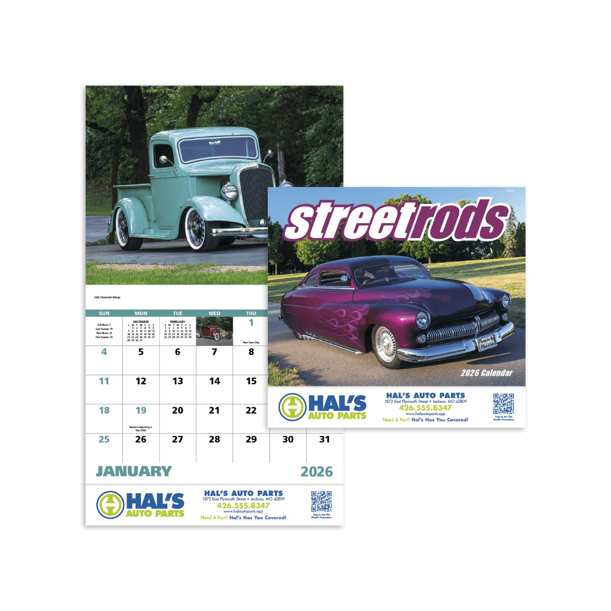 Street Rods | Stapled Calendar | 1 Color Imprint | Custom Auto Promo Calendar