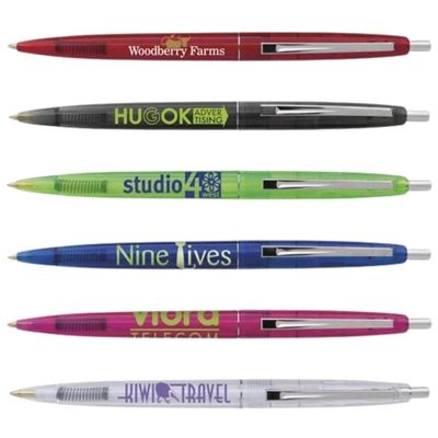 Clear Clics Plunger Action Pen | Translucent Barrel & Nickel Trim | Silk Screen Imprinting