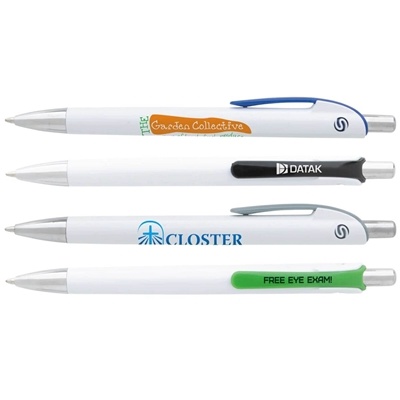 Souvenir Image Click Action Pen | Customizable White Pen with Chrome Accents