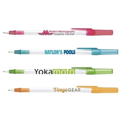 Personalized BIC Round Stic Ice Pen | Frosted Trim Custom Pens with Silk Screen Imprint