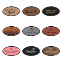 Vegan Oval Leather Name Badge with Frame