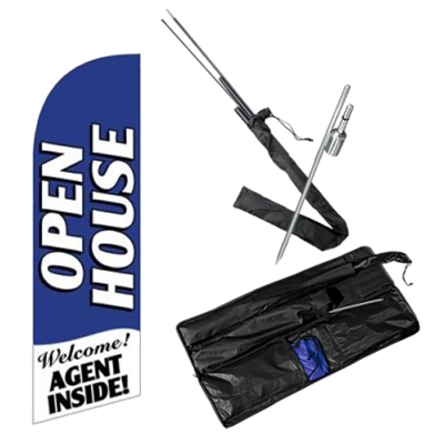 Open House Feather Flag Kit - Blue & White | Real Estate Display Flag