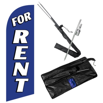 Blue For Rent Feather Flag Kit | Outdoor Rental Advertising Flag