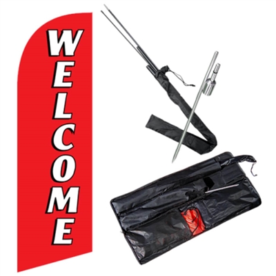 Red & White Welcome Feather Flag Kit | Outdoor Event Flag