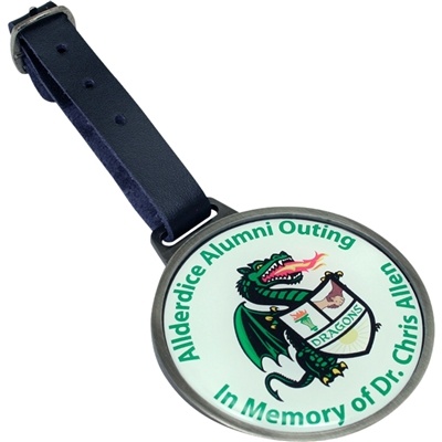 Round Metal Bag Tag | Full Color Imprinted Logo & Leather Strap