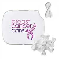 Domed Tin with Ribbon Shaped Mints | Custom Full Color Promotional Awareness Mints