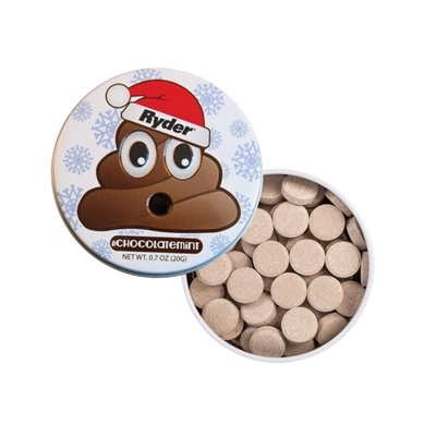 Santa Poop Emoji Tin | Chocolate Mints | Custom Holiday Promotional Tins