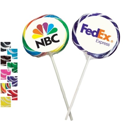 Custom Two-Tone Whirly Pops with Logo | Full Color Promotional Lollipops