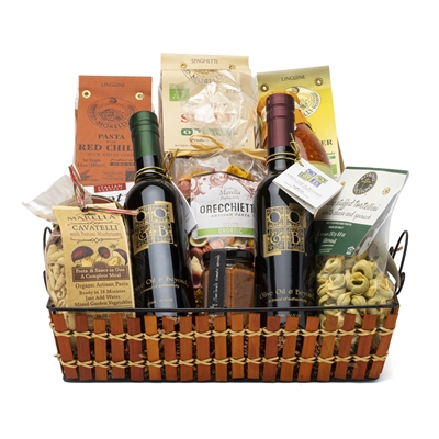 Rustic olive oil and balsamic vinegar gift basket