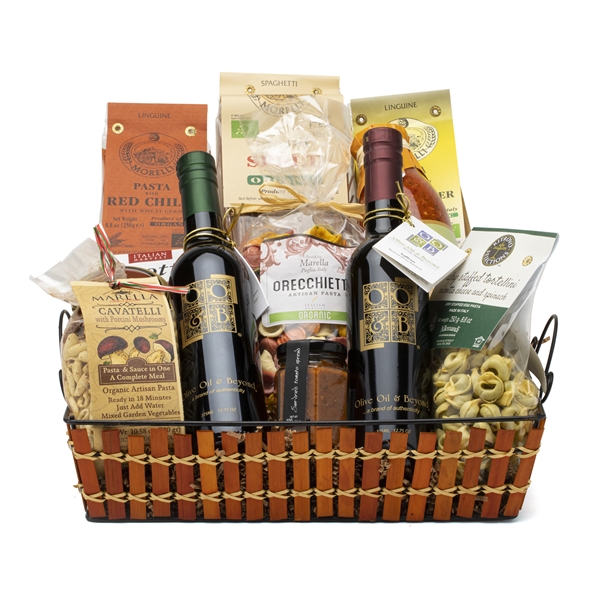 GIFT BASKET | SMALL SAVORY GROUMET GIFT BASKET | Savory Gourmet gift basket  loaded with exotic gourmet treats and Italian olive oils and premium  balsamic from Olive Oil & Beyond,