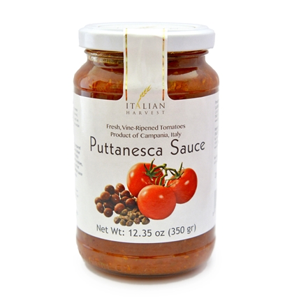A jar of puttanesca sauce