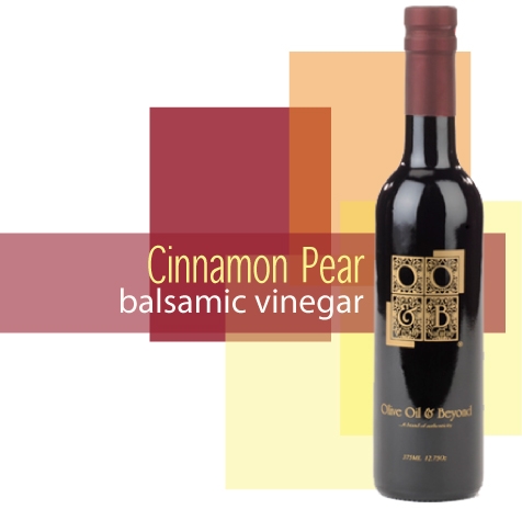 A bottle of Cinnamon Pear Balsamic