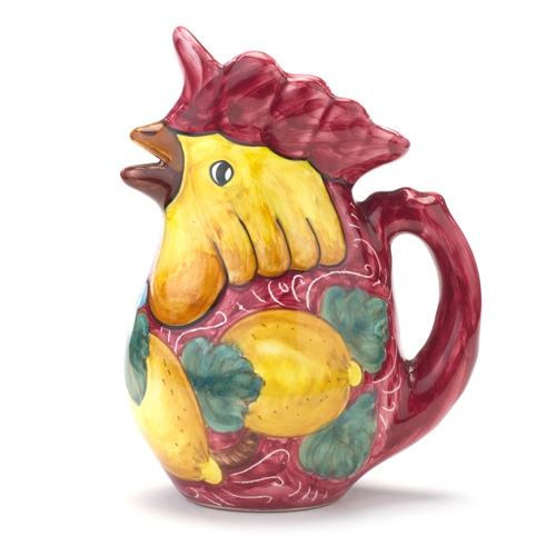 Stately Red Chicken Carafe with Lemons