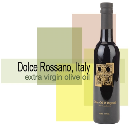 A bottle of Dolce Rossano, Dop, OO&B