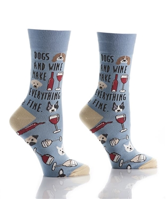 YoSox Socks Women's Crew Dogs & Wine