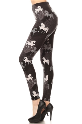 Brushed Soft Horse Charcoal Leggings 3X-5X