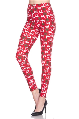 Brushed Soft Ho Ho Ho Red Leggings L/XL