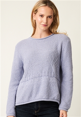 Cotton Country Linden Textured Scene Sweater Blue Iris