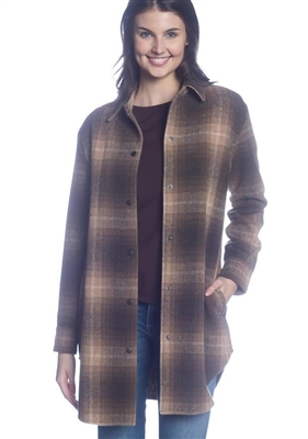 Chocolate brown  Snap Front Plaid Shirt Jacket with Side Seam Pockets