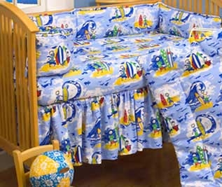 Hawaiian Baby Crib Bed Skirt by baby surf room designer Dean Miller