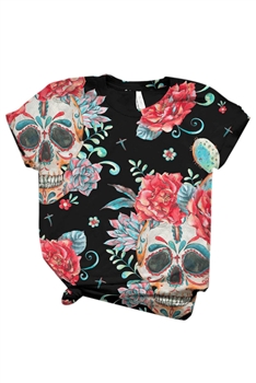 Floral Skull Printed Short Sleeve Top Set A0171-SET