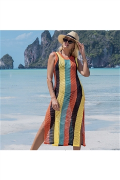 Multicolor Striped Printed Beach Dress A0256