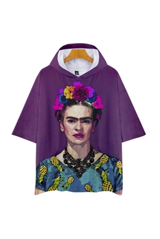 Frida Printed Hooded Short Sleeve Shirt Set A0274