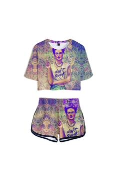 Floral Frida Printed Short Sleeve Shorts Suit Set A0278