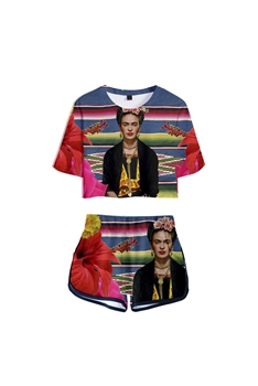 Frida Printed Short Sleeve Shorts Suit Set A0281