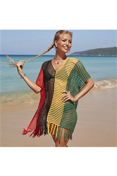 Hollow Black Yellow Red Green Beach Knitted Blouse A0304