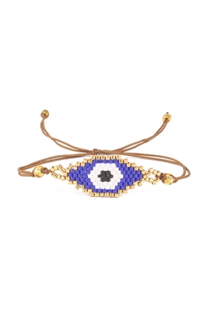 Evil Eye Seed Bead Braided Bracelet B2684 - Navy Blue