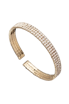 Three Row Rhinestone Cuff Bracelet B3494 - Gold