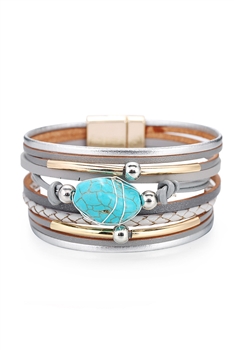Turquoise Leather Magnetic Bracelets B3506 - Grey