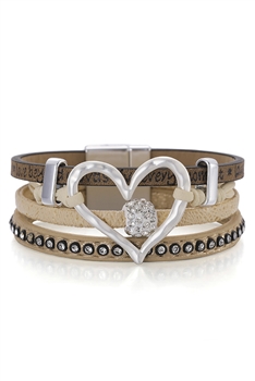 Heart Leather Magnetic Bracelets B3580 - Brown