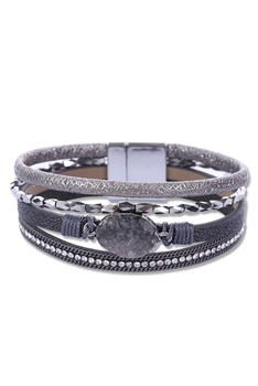 Druzy Leather Magnetic Bracelets B3588 - Grey