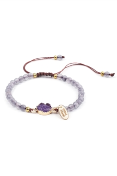 Druzy Stone Bead Braided Bracelet B3616 - Purple