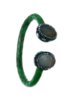 Stone Rhinestone Leather Cuff Bracelet B3723 - Amazonite-Green