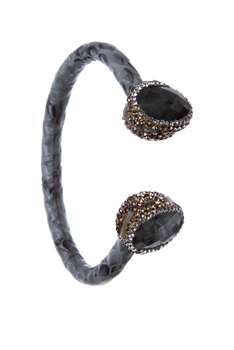 Stone Rhinestone Leather Cuff Bracelet B3723 - Labradorite