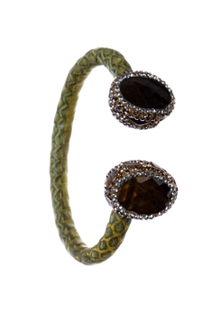 Stone Rhinestone Leather Cuff Bracelet B3723 - Tiger Eye
